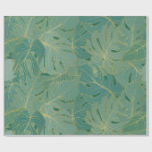 Groen en goudpalmblad cadeaupapier (Vlak)