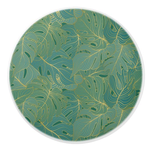 Groen en goudpalmblad keramische knop (Voorkant)