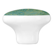 Groen en goudpalmblad keramische knop (Zijkant)