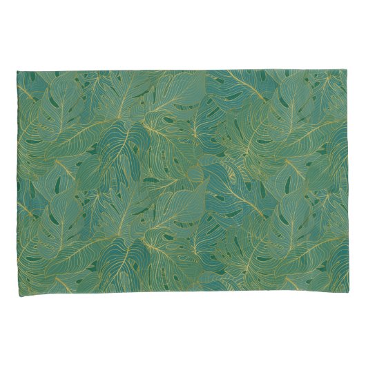 Groen en goudpalmblad kussensloop (Voorkant-Rechts)