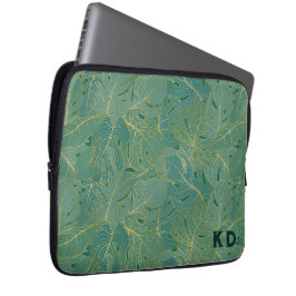 Groen en goudpalmblad laptop sleeve
