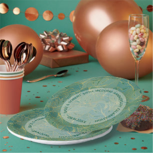 Groen en goudpalmblad papieren bordje