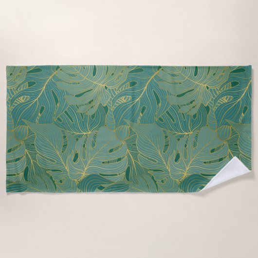 Groen en goudpalmblad strandlaken (Voorkant)