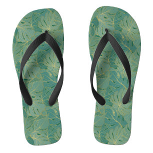 Groen en goudpalmblad teenslippers