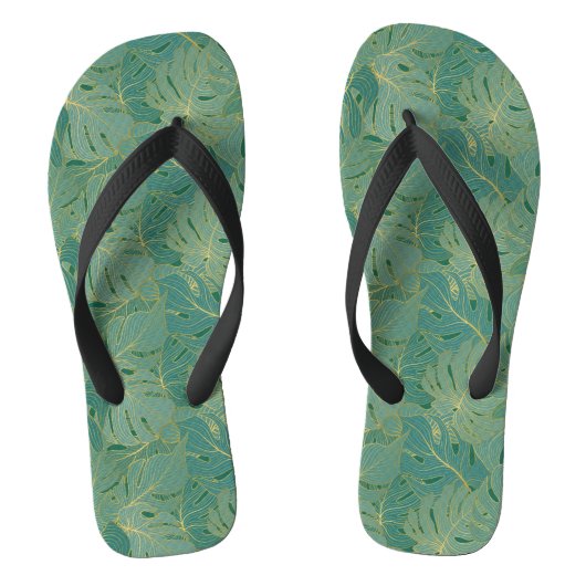 Groen en goudpalmblad teenslippers (Voetbed)