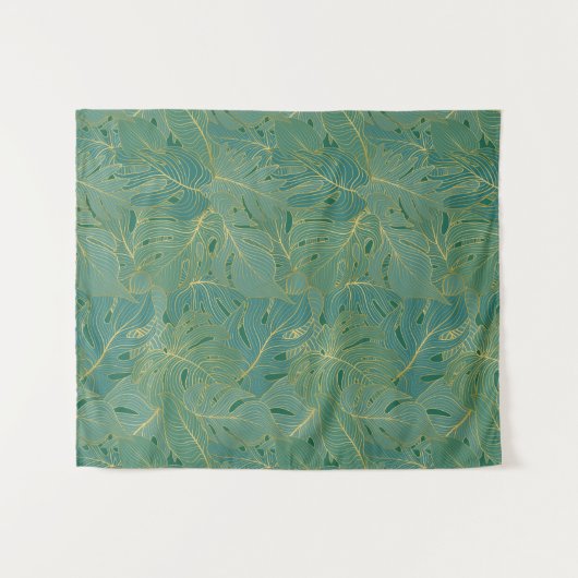 Groen en goudpalmblad wandkleed (Voorkant (horizontaal))