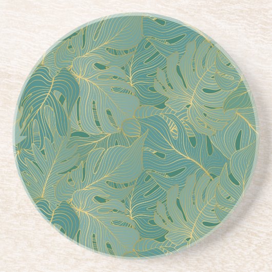 Groen en goudpalmblad zandsteen onderzetter (Voorkant)