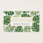 Groen en goudtropisch monstera en palmbladeren visitekaartje (Voorkant)