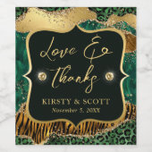 Groen en goudvrij Oerwoud Glitter Agate Wedding Wijn Etiket (Enkel label)