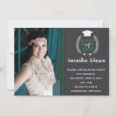 Groen en grijs afstudeerfeest uitnodigen kaart (Voorkant)