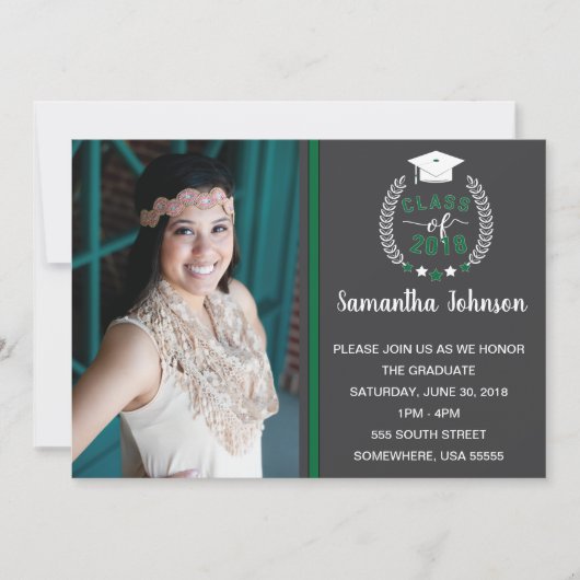 Groen en grijs afstudeerfeest uitnodigen kaart (Voorkant)