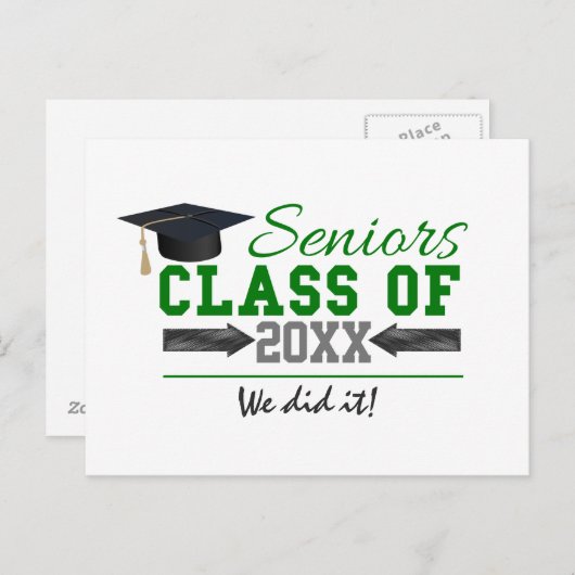 Groen en grijs Afstuderen Aankondigingskaart (Voorkant / Achterkant)