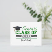 Groen en grijs Afstuderen Aankondigingskaart (Staand voorkant)