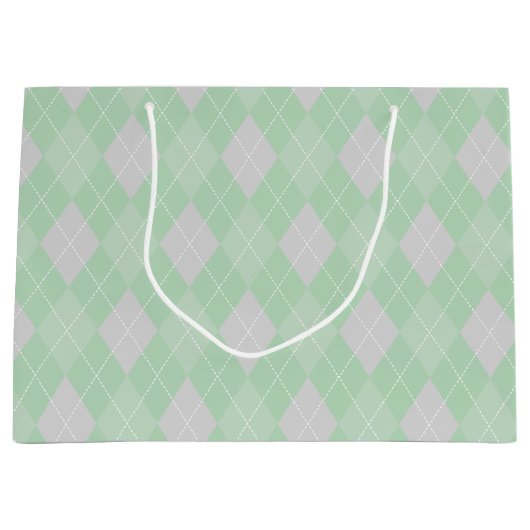 Groen en grijs Argyle Pattern Kinder Groot Cadeauzakje (Voorkant)