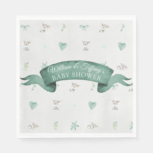 Groen en grijs Baby Koala Baby shower Servet (Voorkant)