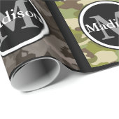 Groen en grijs Camouflage met naam en monogram Cadeaupapier (Rol Hoek)