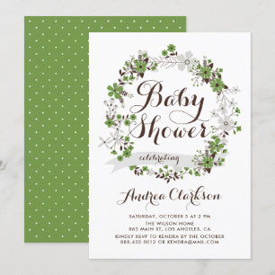 groen en grijs Floral Wreated Baby shower Kaart
