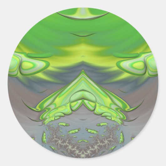 ~ Groen en grijs fractal ~ Ronde Sticker (Voorkant)