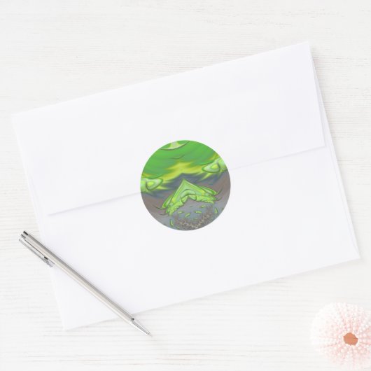 ~ Groen en grijs fractal ~ Ronde Sticker (Envelop)