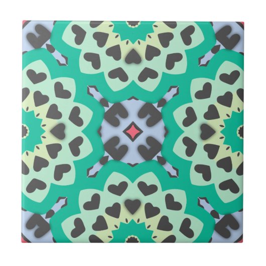 Groen en grijs hart Etnische Boho Geometric Patter Tegeltje (Voorkant)