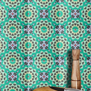 Groen en grijs hart Etnische Boho Geometric Patter Tegeltje