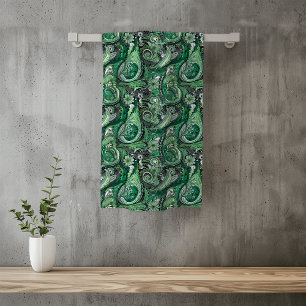 Groen en Grijs Paisley Patroon Bad Handdoek