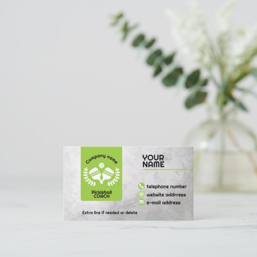 Groen en grijs pickleball visitekaartje (Staand voorkant)
