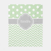 Groen en grijs Polka Dot Chevron Monogram Fleece Deken (Voorkant)