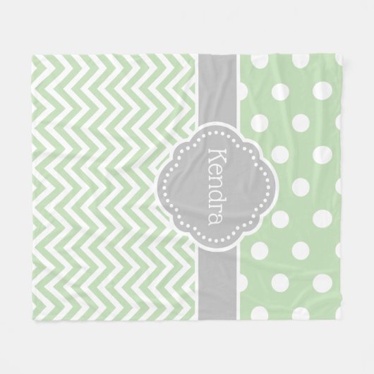 Groen en grijs Polka Dot Chevron Monogram Fleece Deken (Voorkant (Horizontaal))