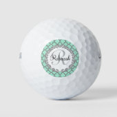 groen en grijs Quatrefoil Monogram Laurel Golfballen (Voorkant)