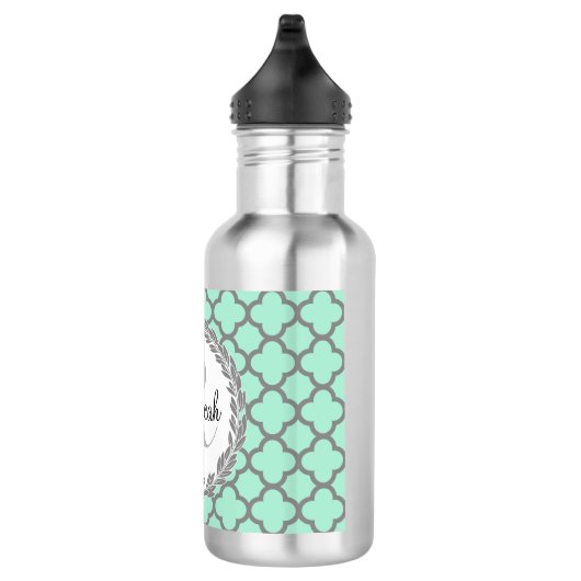  groen en grijs Quatrefoil Monogram Laurel Waterfles (Rechts)