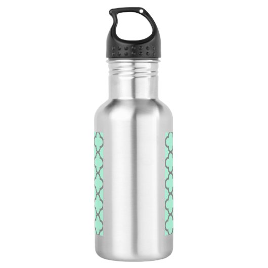 groen en grijs Quatrefoil Monogram Laurel Waterfles (Achterkant)