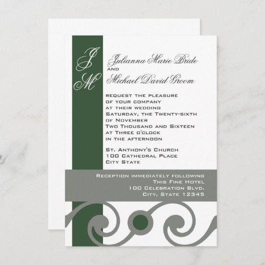 Groen en grijs scrollwerk kaart (Voorkant / Achterkant)