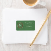 Groen en groot monogram vrolijk kerstlabel V2 Etiket (Insitu)