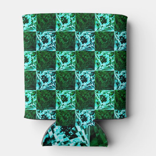 Groen en hemelsblauw schaak of cyaan, met rechthoe blikjeskoeler (Achterkant)