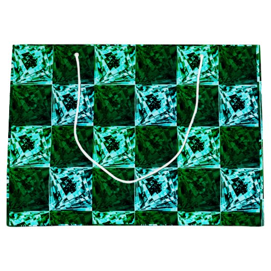 Groen en hemelsblauw schaak of cyaan, met rechthoe groot cadeauzakje (Voorkant)