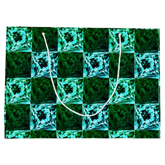 Groen en hemelsblauw schaak of cyaan, met rechthoe groot cadeauzakje (Achterkant)