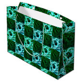 Groen en hemelsblauw schaak of cyaan, met rechthoe groot cadeauzakje (Achterkant Gekanteld)