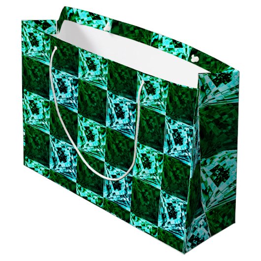 Groen en hemelsblauw schaak of cyaan, met rechthoe groot cadeauzakje (Achterkant Gekanteld)