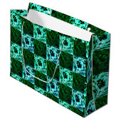 Groen en hemelsblauw schaak of cyaan, met rechthoe groot cadeauzakje (Voorkant Gekanteld)