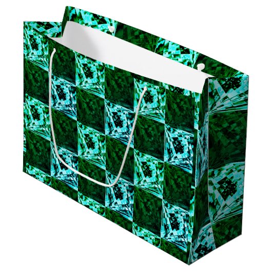 Groen en hemelsblauw schaak of cyaan, met rechthoe groot cadeauzakje (Voorkant Gekanteld)