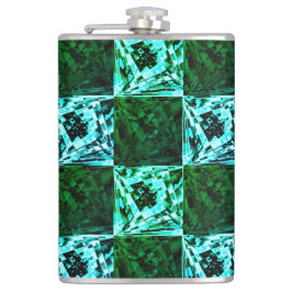 Groen en hemelsblauw schaak of cyaan, met rechthoe heupfles