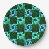 Groen en hemelsblauw schaak of cyaan, met rechthoe papieren bordje (Voorkant)