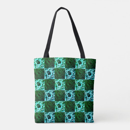 Groen en hemelsblauw schaak of cyaan, met rechthoe tote bag (Achterkant)
