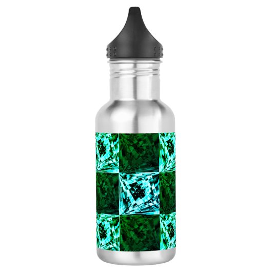 Groen en hemelsblauw schaak of cyaan, met rechthoe waterfles  (Links)