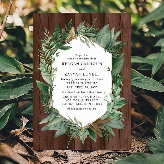 Groen en hout rustieke krans bruiloft kaart