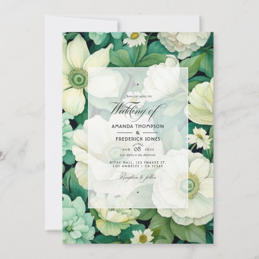 Groen en Ivoor Bloemen Bruiloft Kaart (Voorkant)