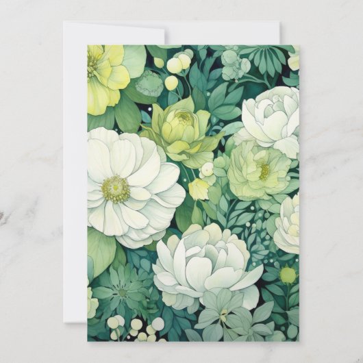 Groen en Ivoor Bloemen Bruiloft Kaart (Achterkant)