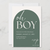 Groen en Ivoor Minimalist Oh Boy Baby shower Kaart (Voorkant)