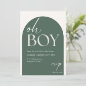 Groen en Ivoor Minimalist Oh Boy Baby shower Kaart (Staand voorkant)